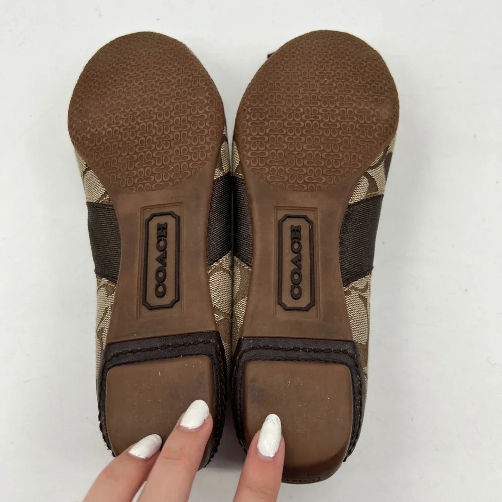 Y2K Coach Vintage Ballet Flats 7.5 Brown Monogram Lace Front Canvas Leather
